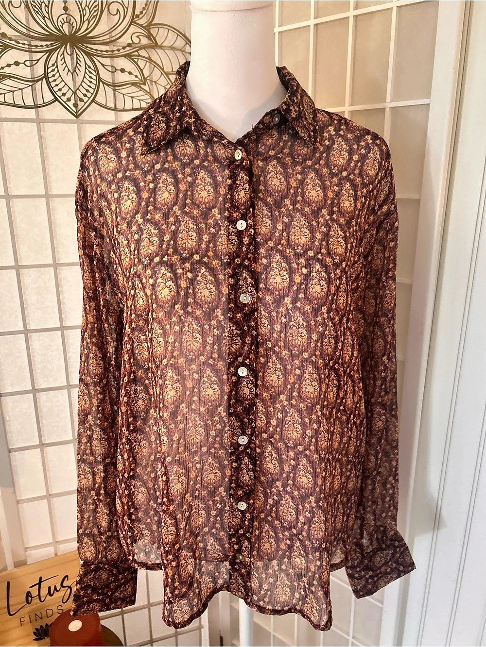 Zara Sheer Floral Blouse with Copper Shimmer